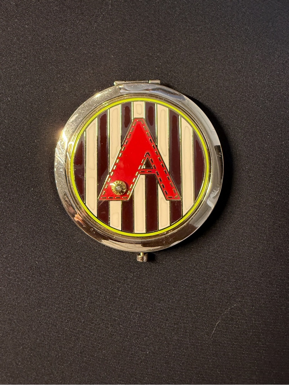 henri bendel Red 'A' Monogram Compact Mirror with Stripe Detail
